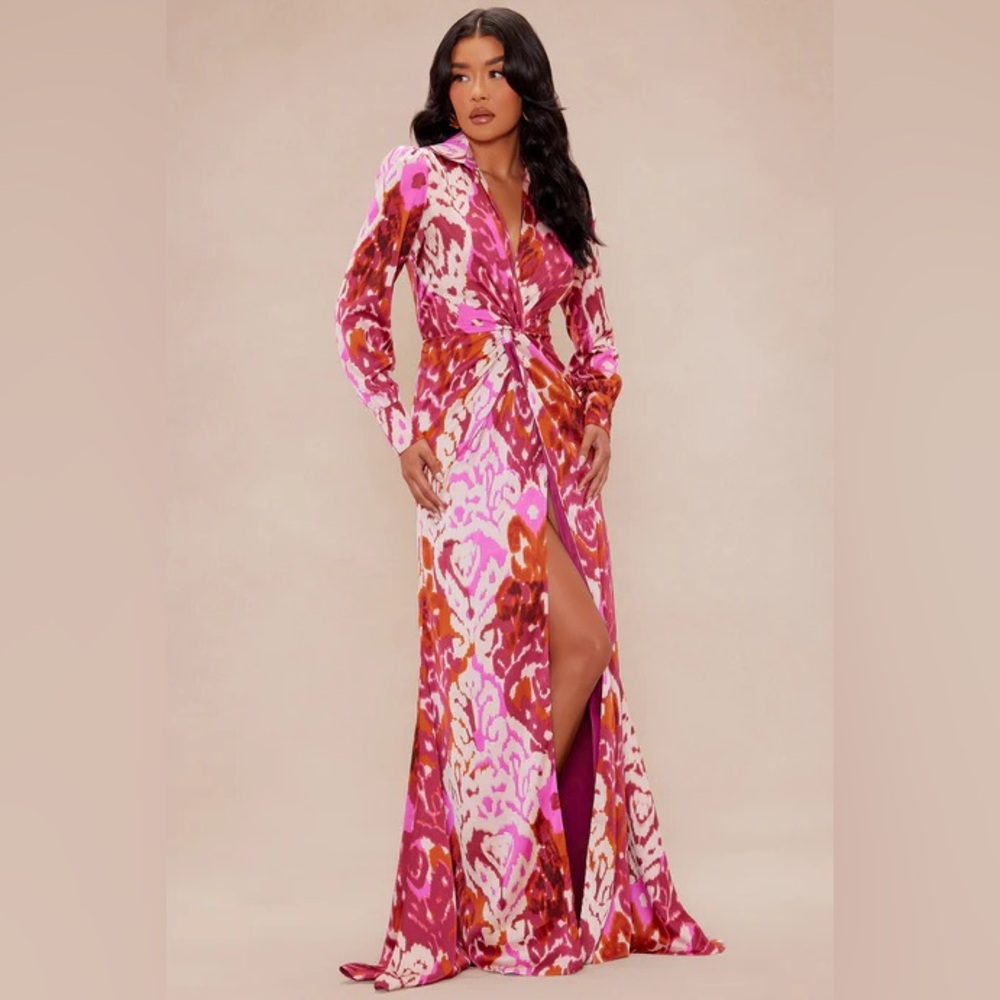 Fashion Nova Small Women’s Elegant Party Wedding Guest Pink ‎ Orange Maxi Dress